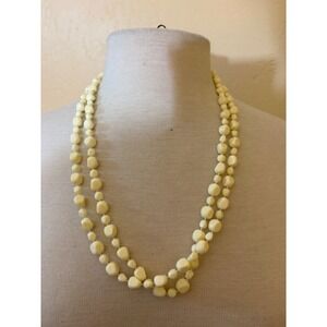 Vintage Double Strand Cream Pebble Bead Necklace Retro Layered‎ Long